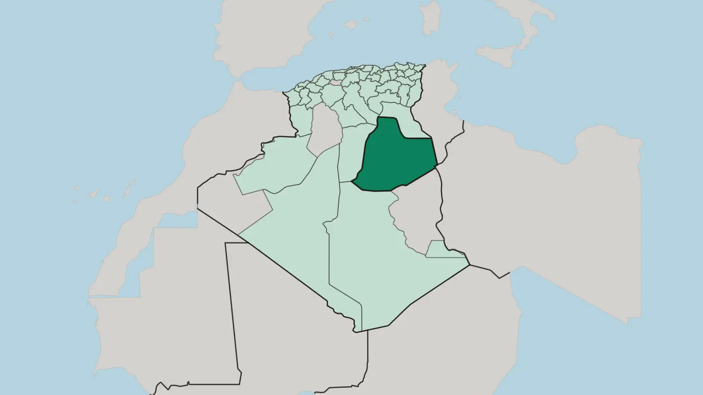 Map of Wilaya de Ouargla in Algeria
