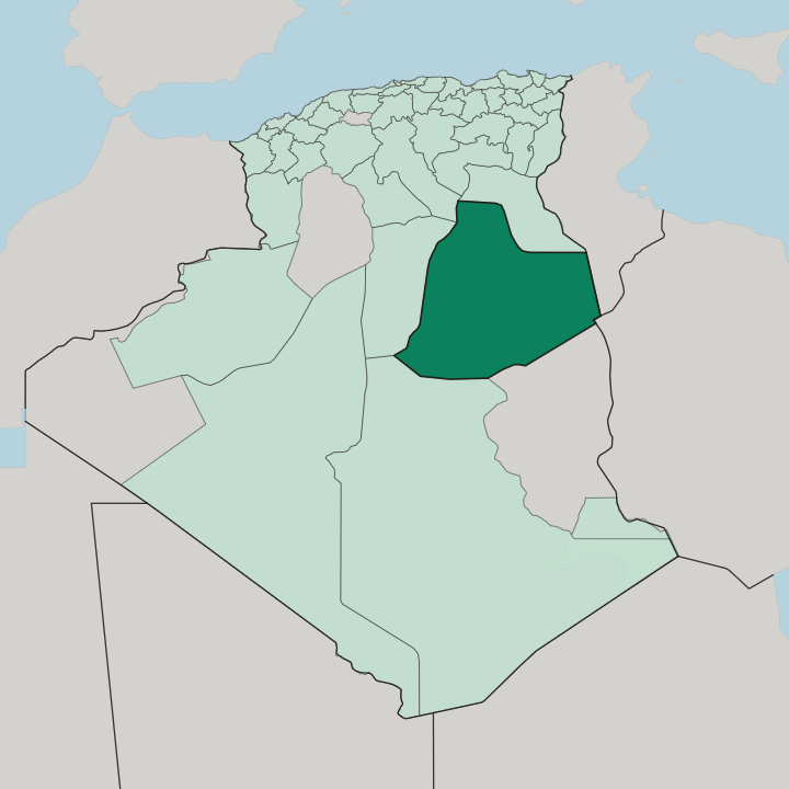 Map showing Wilaya de Ouargla — In Algeria