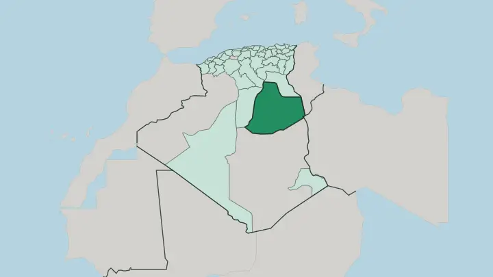 Map of Wilaya de Ouargla in Algeria