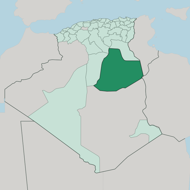 Map showing Wilaya de Ouargla — In Algeria