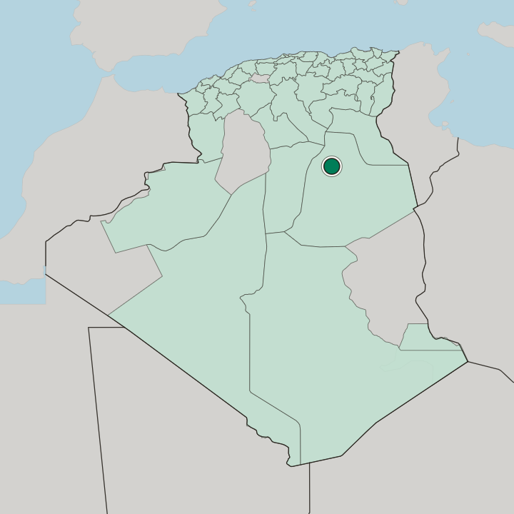 Map showing Ouargla — In Algeria
