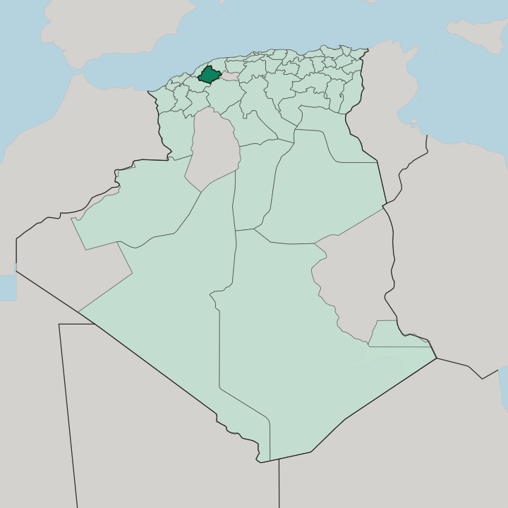 Map showing Wilaya de Relizane — In Algeria