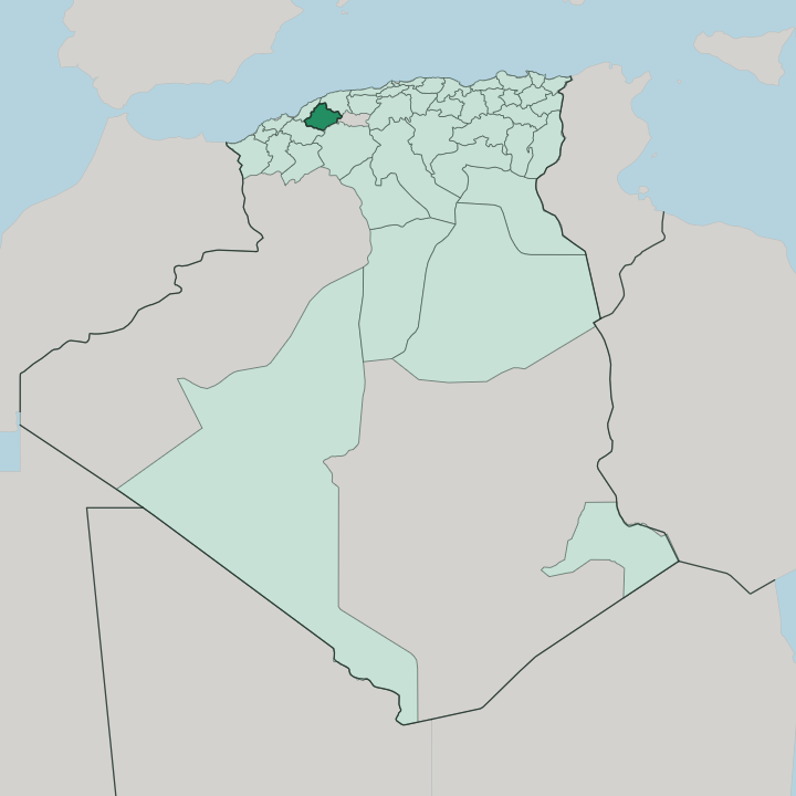 Map showing Wilaya de Relizane — In Algeria