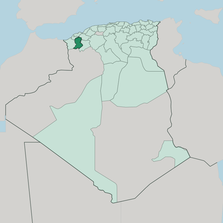 Map showing Wilaya de Sidi Bel Abbès — In Algeria