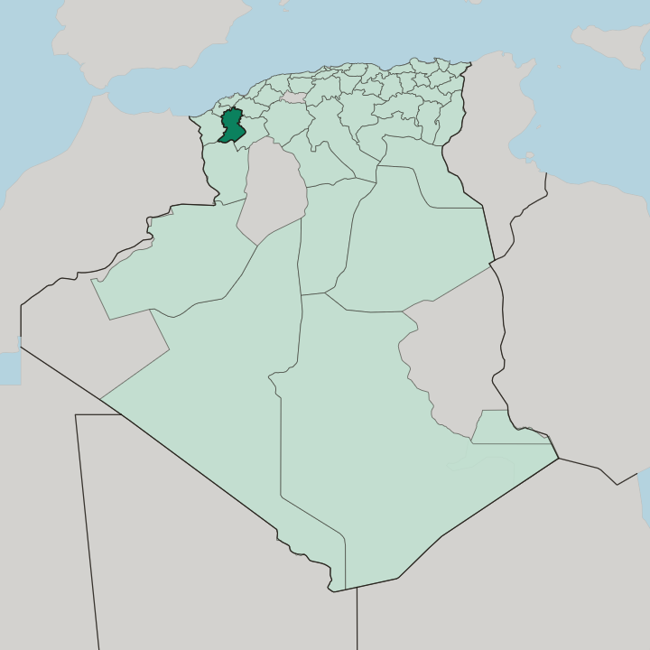 Map showing Wilaya de Sidi Bel Abbès — In Algeria