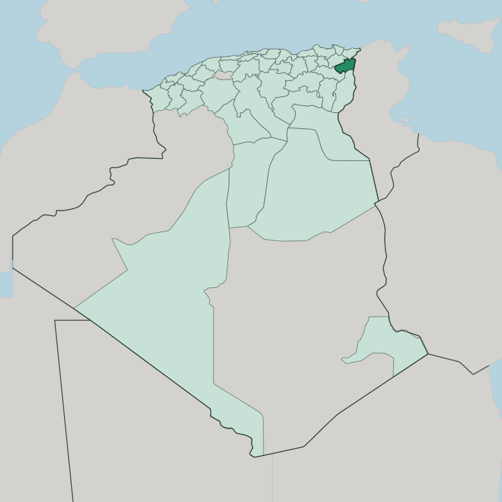 Map showing Wilaya de Souk Ahras — In Algeria