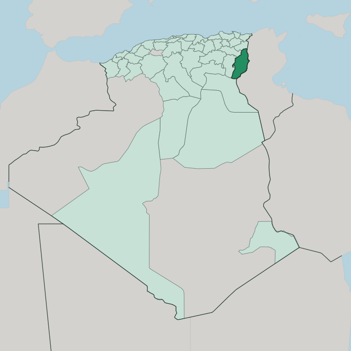 Map showing Wilaya de Tébessa — In Algeria