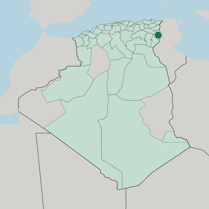 Map showing Tébessa — In Algeria