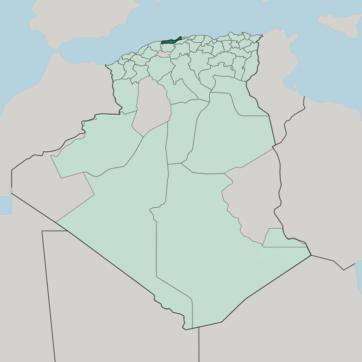 Map showing Wilaya de Tipaza — In Algeria