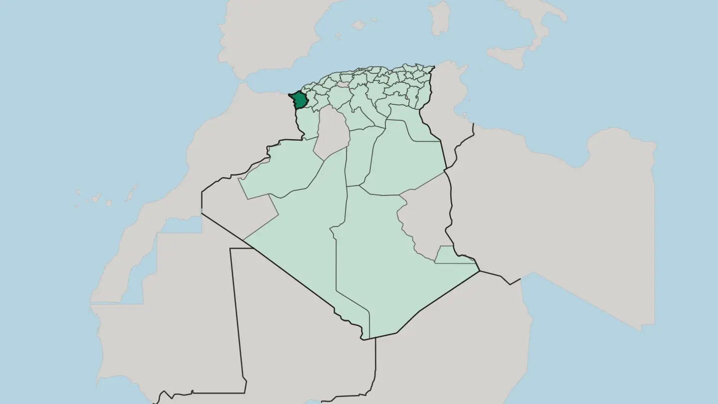 Map of Wilaya de Tlemcen in Algeria