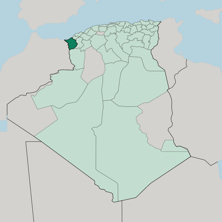 Map showing Wilaya de Tlemcen — In Algeria