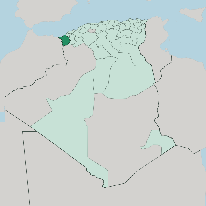 Map showing Wilaya de Tlemcen — In Algeria