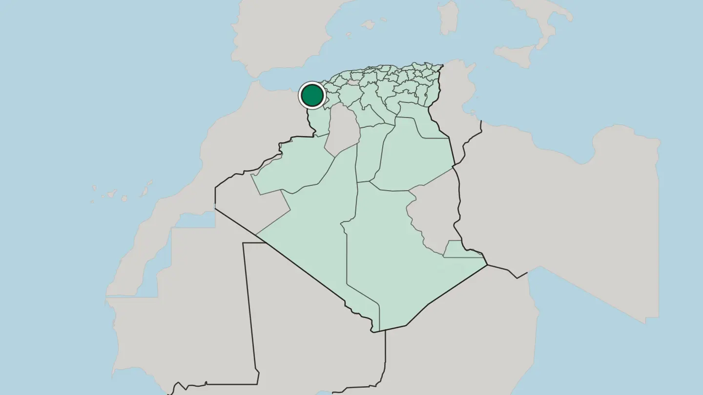 Map of Tlemcen in Algeria