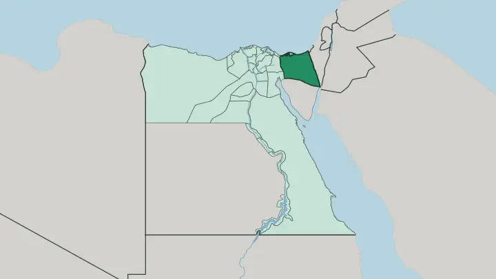 Map of North Sinai in Egypt