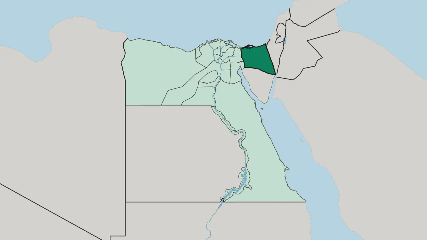 Map of North Sinai in Egypt