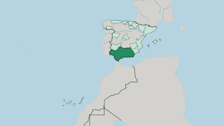 Map of Andalusia in Spain