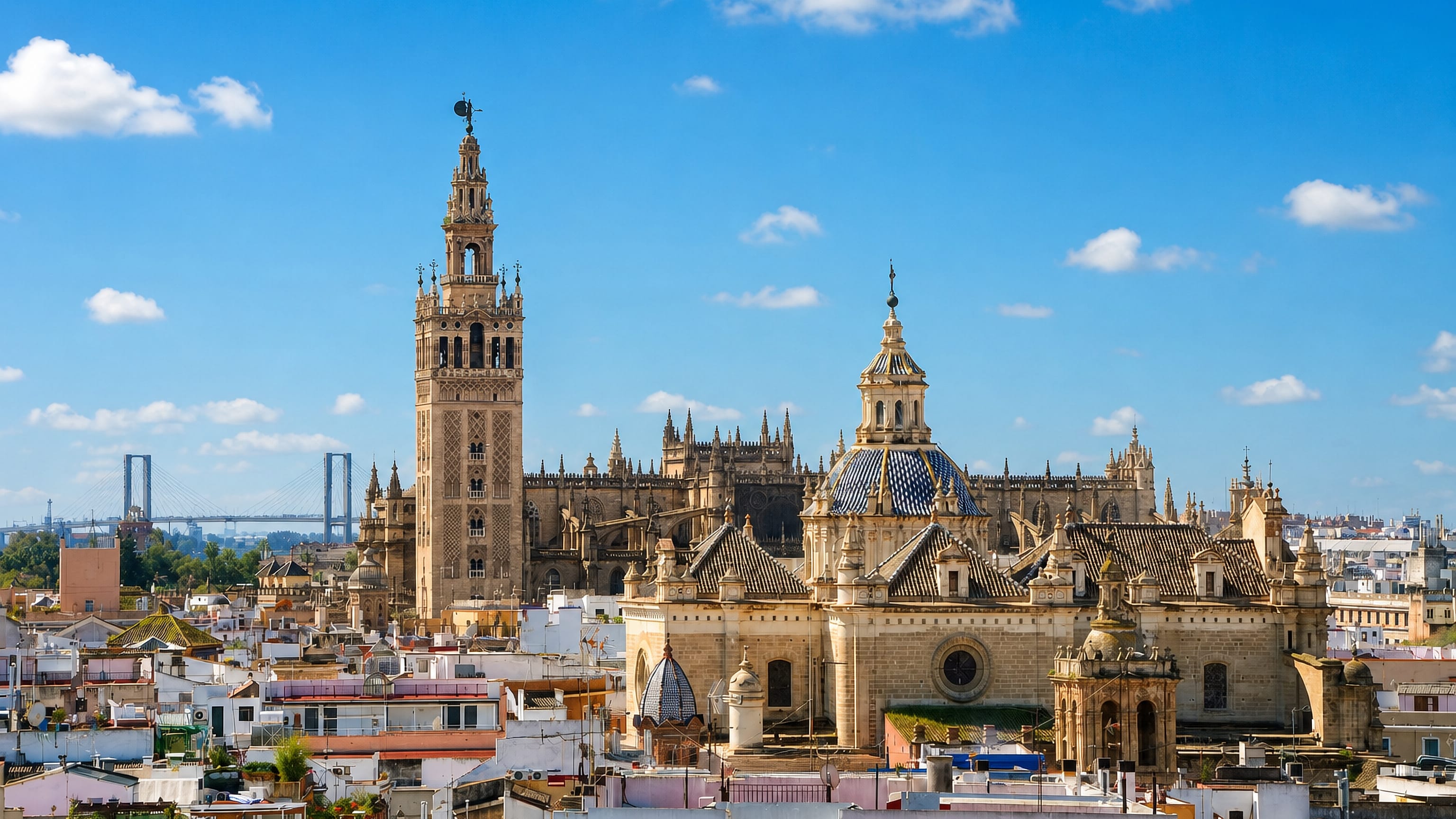 Seville rooftops from the Alfalfa quarter with the Giralda tower and the cathedral rising behind
