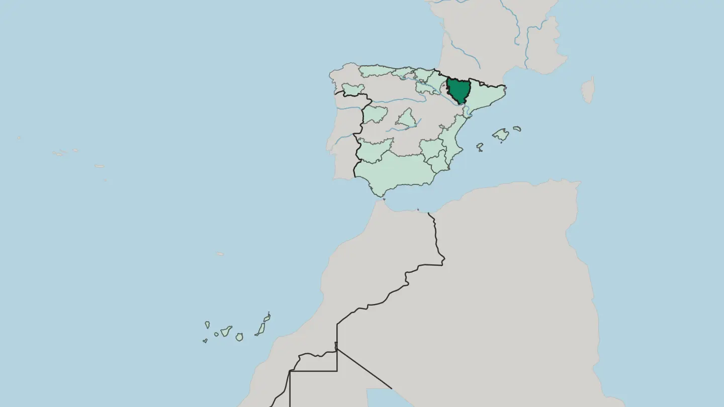 Map of Aragon in Spain