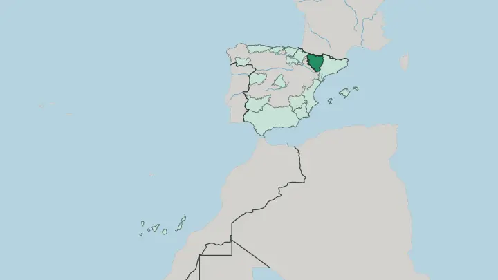 Map of Aragon in Spain