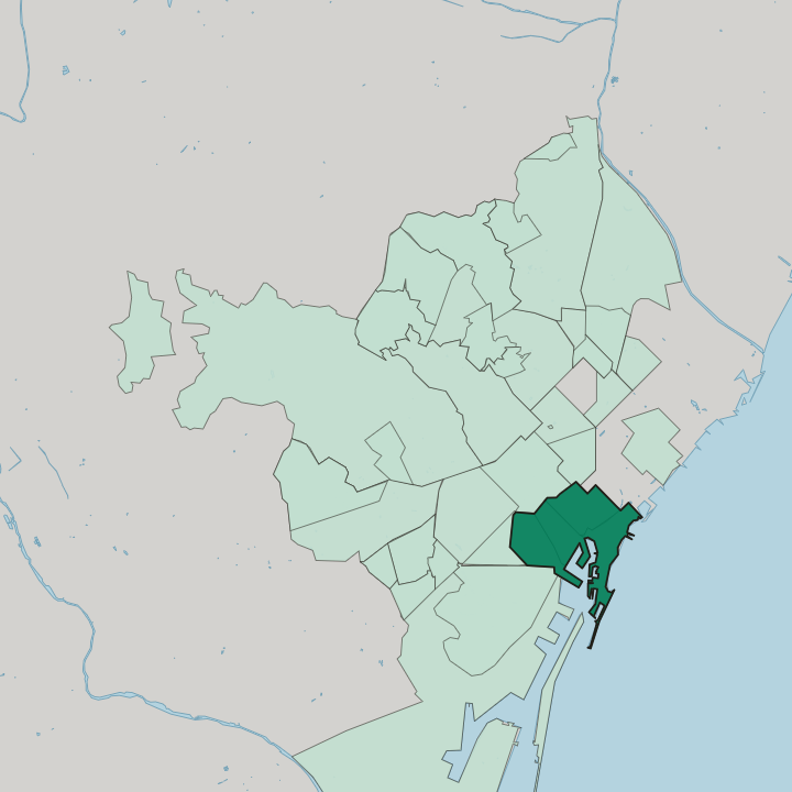 Map showing Ciutat Vella — In Barcelona