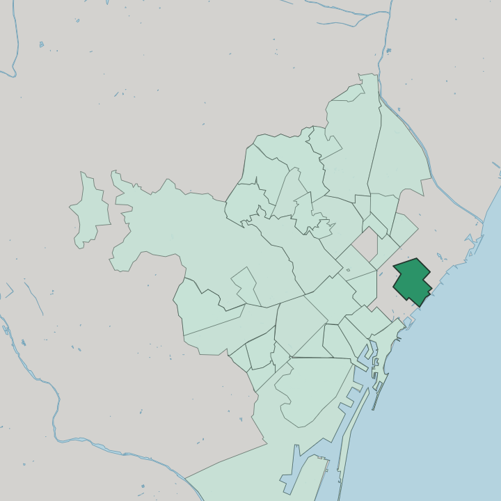Map showing el Poblenou — In Barcelona