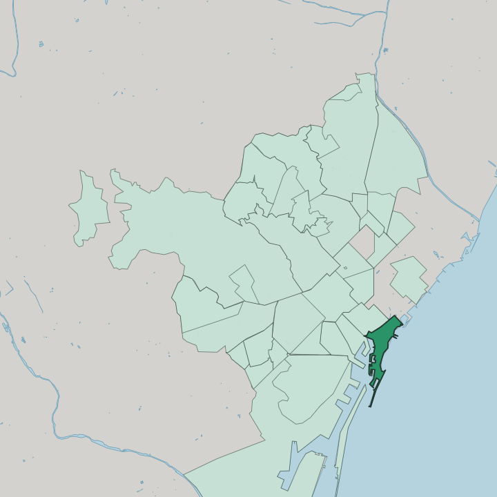 Map showing la Barceloneta — In Barcelona