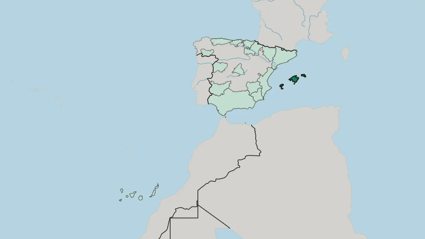 Map of Comunitat Autònoma de les Illes Balears in Spain