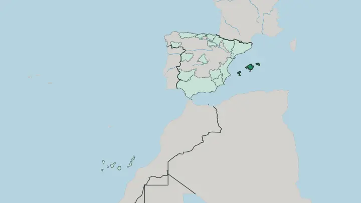 Map of Comunitat Autònoma de les Illes Balears in Spain