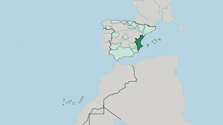 Map of Comunitat Valenciana in Spain