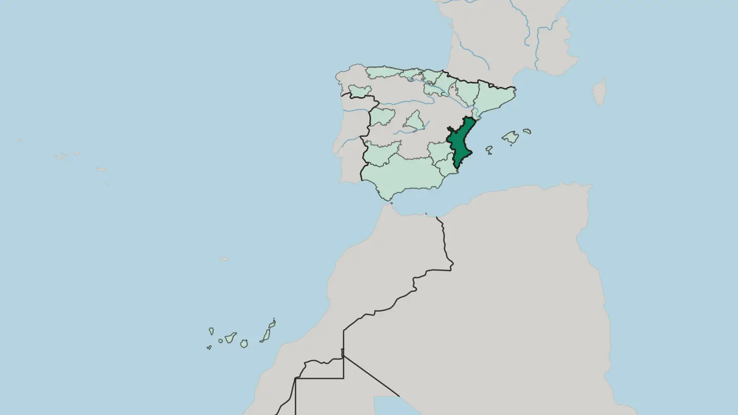 Map of Comunitat Valenciana in Spain
