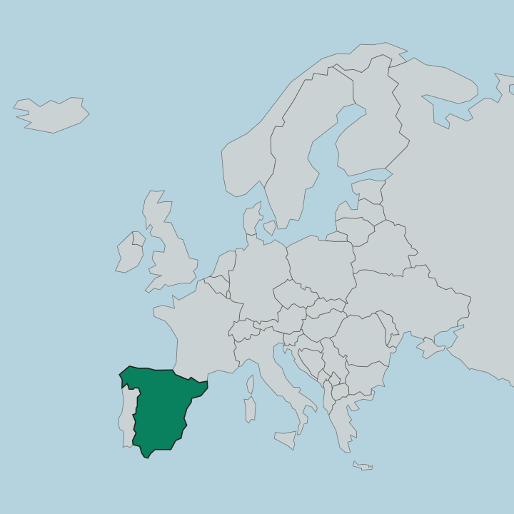 Map showing Spain — In Europe