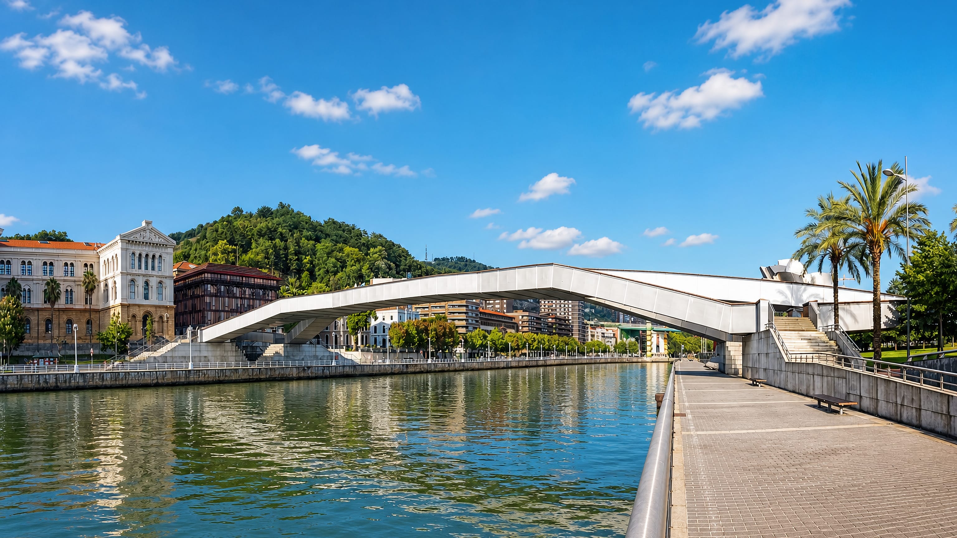 The Pedro Arrupe footbridge crossing the Nervión to the University of Deusto in Deustu, Bilbao.