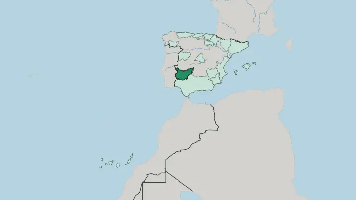 Map of Extremadura in Spain