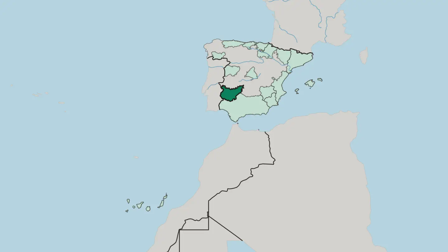 Map of Extremadura in Spain