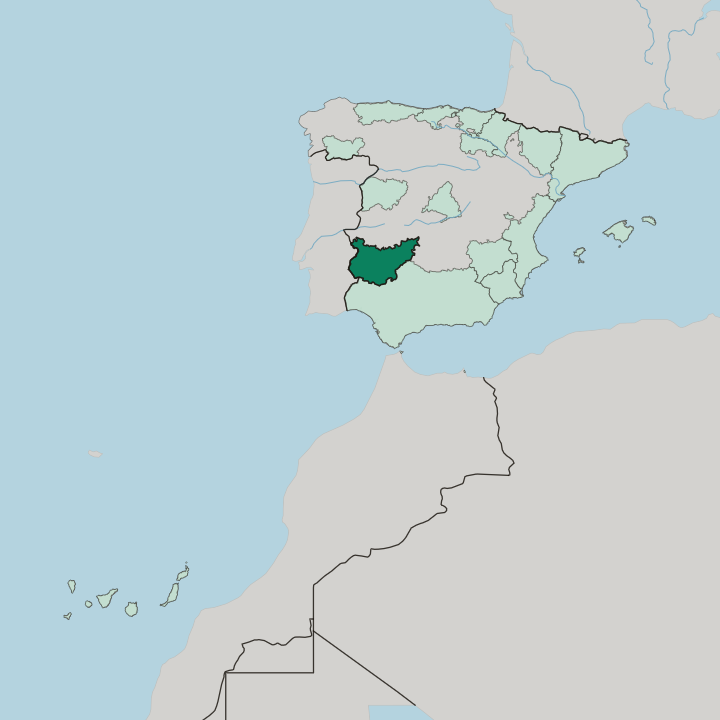 Map showing Extremadura — In Spain