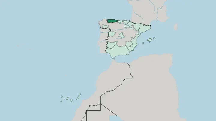 Map of Principality of Asturias in Spain