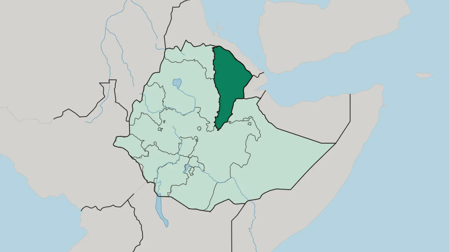 Map of Afar Region in Ethiopia