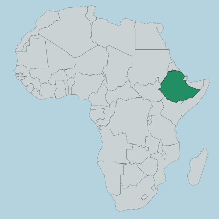 Map showing Ethiopia — In Africa