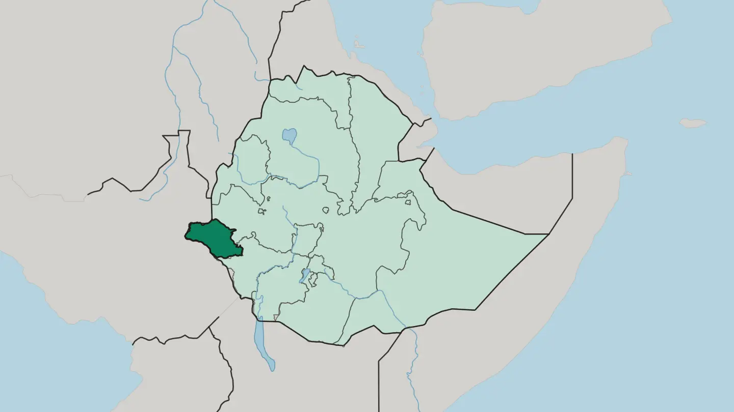 Map of Gambela Region in Ethiopia