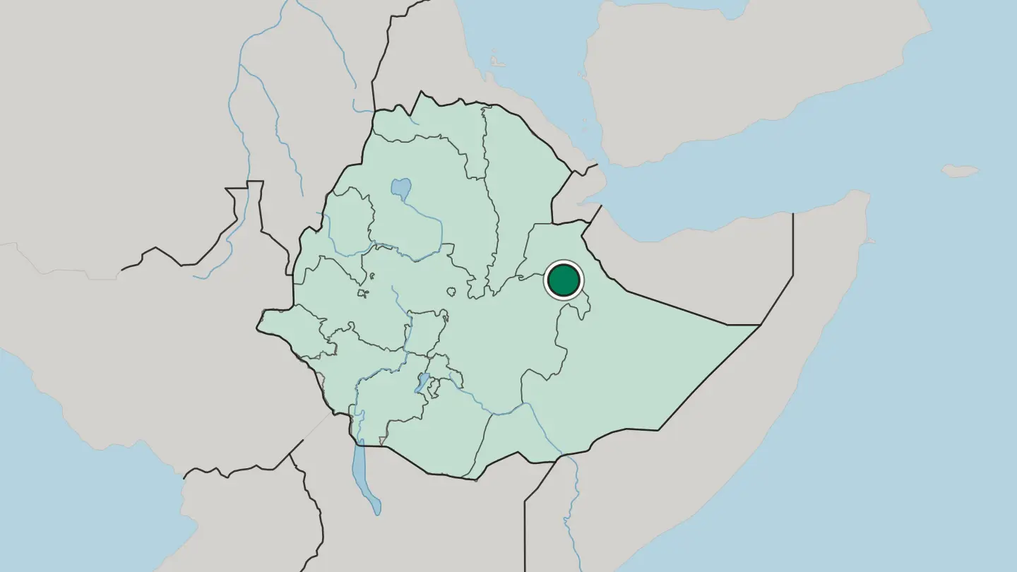 Map of Harar in Ethiopia