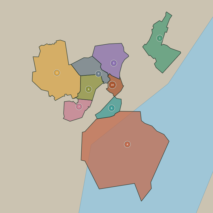 Map of Jyväskylä showing its numbered neighbourhoods