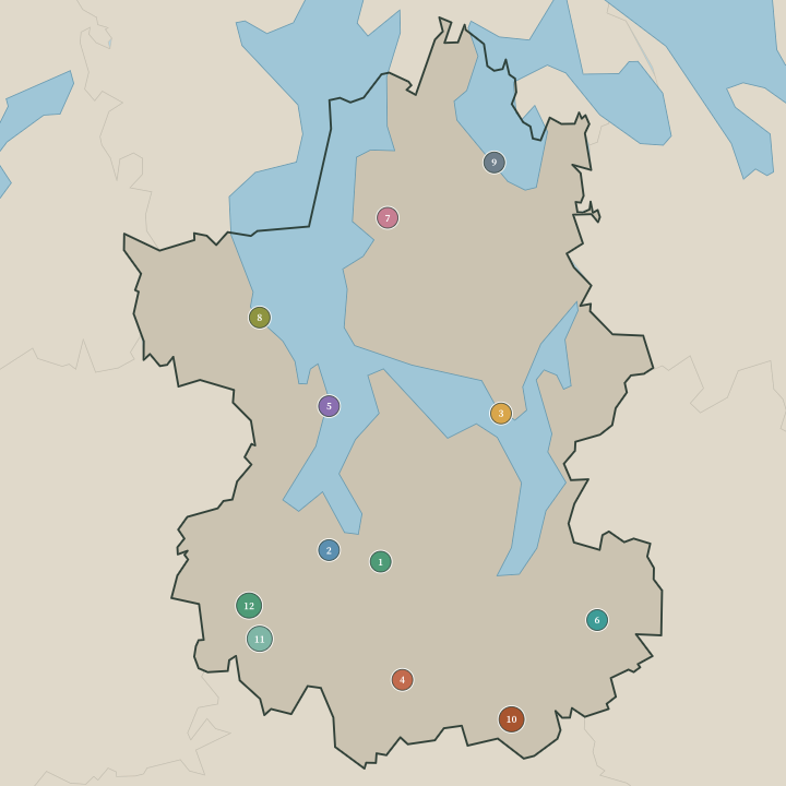Map of Paijat-Hame Region showing its numbered towns and cities