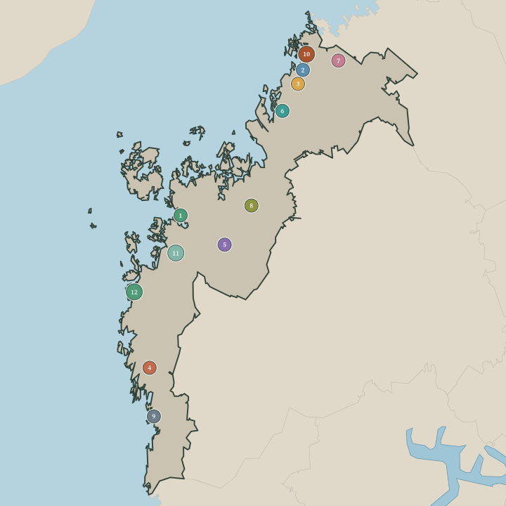 Map of Pohjanmaa showing its numbered towns and cities