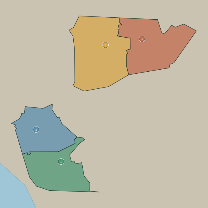Map of Joensuu showing its numbered neighbourhoods