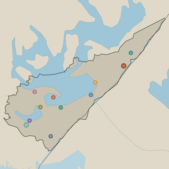 Map of South Karelia Region showing its numbered towns and cities