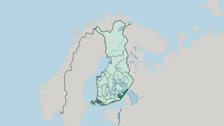 Map of South Karelia Region in Finland