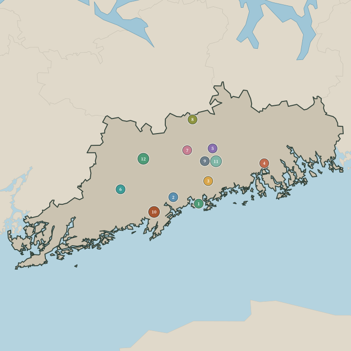Map of Uusimaa showing its numbered towns and cities