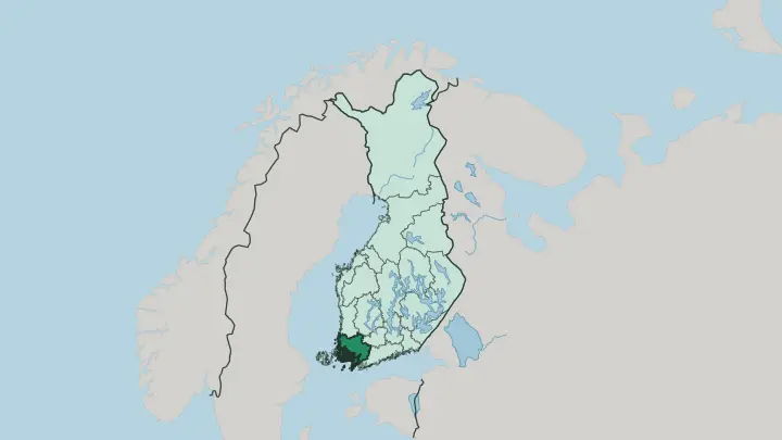 Map of Varsinais-Suomi in Finland