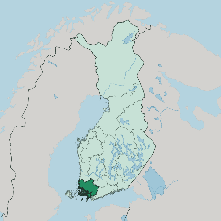 Map showing Varsinais-Suomi — In Finland