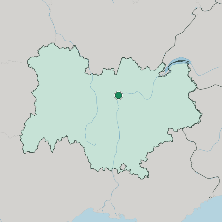 Map showing Lyon — In Auvergne-Rhône-Alpes